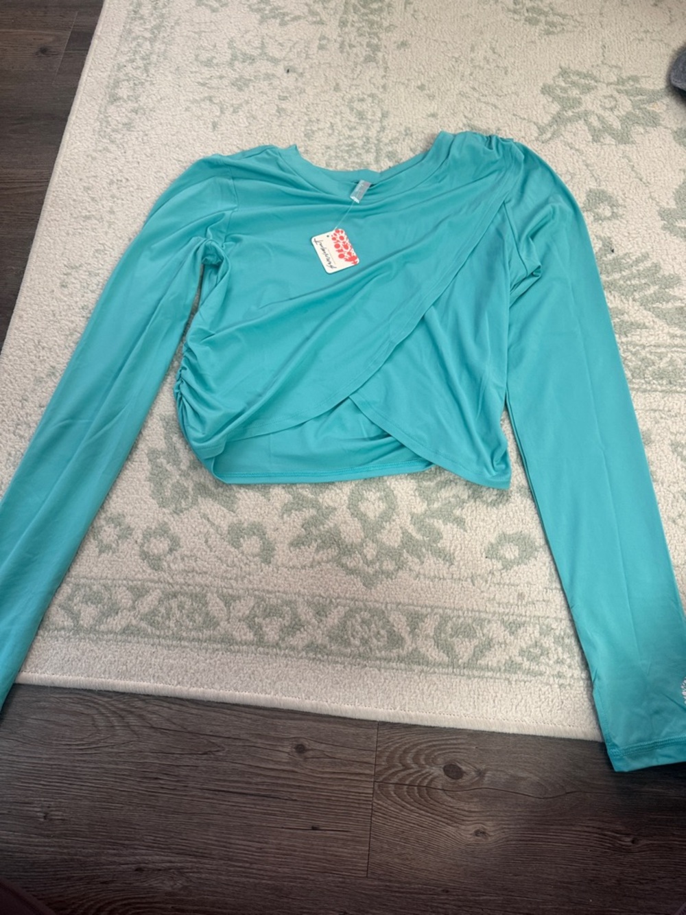 Free People Aqua Draped Long-Sleeve Crop Top